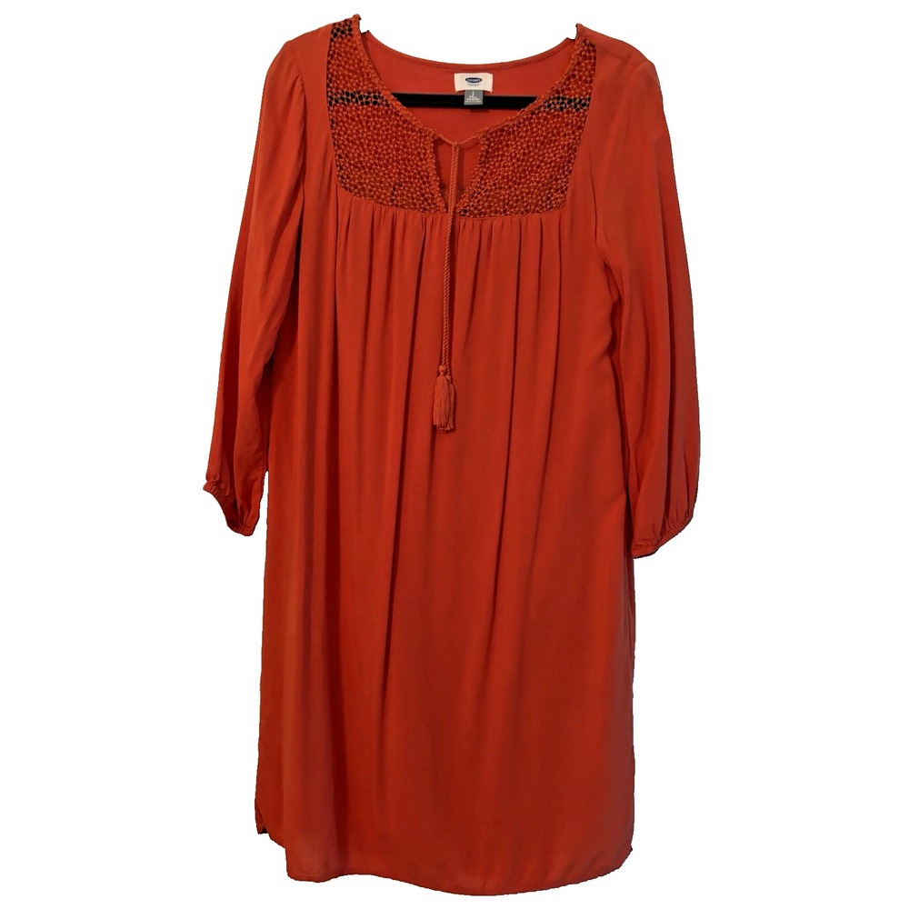 Old navy SZ Small Tall Orange dress Shift Burnt Orange Lace Lined Rayon Cottage
